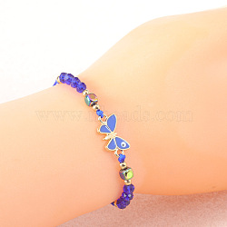 Bohemian Style Glass Braided Bead Bracelets, Adjustable Butterfly with Evil Eye Link Bracelet for Women Girl, Blue(ZC8551-1)