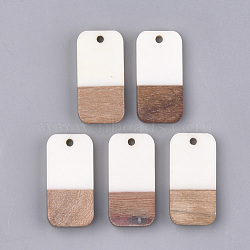 Resin & Walnut Wood Pendants, Rectangle, Creamy White, 26.5x13x3~4mm, Hole: 1.8mm(RESI-S358-11D)
