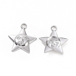 Non-Tarnish 304 Stainless Steel Pendants, Star with Human Face Charm, Stainless Steel Color, 21x18.5x3mm, Hole: 2.5mm(STAS-C003-14P)