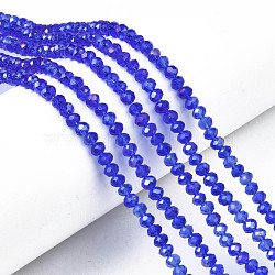 Electroplate Glass Beads Strands, AB Color Plated, Faceted, Rondelle, Blue, 4x3mm, Hole: 0.4mm, about 123~127pcs/strand, 16.5~16.9 inch(42~43cm)(EGLA-A034-T4mm-B27)
