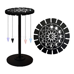 Wooden Wheel, Wooden Display Shelf, Black Holder Stand, Rustic Divination Pendulum Storage Rack, Witch Stuff, Sun, Wheel: 120x8mm, 2pcs, Studdle: 288x12mm, 1pc(DJEW-WH0046-111)