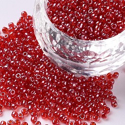 Glass Seed Beads, Trans. Colours Lustered, Round, Red, 2mm, Hole: 1mm, 30000pcs/pound(SEED-A006-2mm-105)