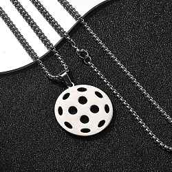 201 Stainless Steel Pickleball Pendant Box Chain Necklaces for Women Men, Non-Tarnish, Stainless Steel Color, 23.90 inch(60.7cm)(NJEW-H050-01A-P)