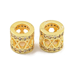 Rack Plating Brass Micro Pave Clear Cubic Zirconia European Beads, Large Hole Beads, Long-Lasting Plated, Lead Free & Cadmium Free, Column, Real 18K Gold Plated, 8x7mm, Hole: 4.5mm(KK-L215-326G)