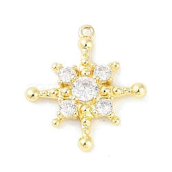 Brass Pave Clear Cubic Zirconia Pendants, Star, Real 14K Gold Plated, 15.5x14x3mm, Hole: 0.9mm(KK-F875-10G)