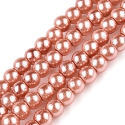 Baking Painted Glass Pearl Bead Strands, Pearlized, Round, Dark Salmon, 3~4mm, Hole: 0.5mm, about 195pcs/strand, 23.6 inch(HY-Q003-3mm-50-A)