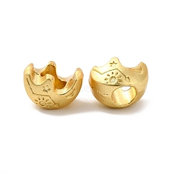 Rack Plating Alloy European Beads, Cadmium Free & Lead Free, Large Hole Beads, Moon with Sun Pattern, Matte Gold Color, 11.5x7.5x8.5mm, Hole: 4.5mm(FIND-G050-01MG)