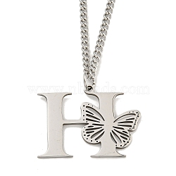 201 Stainless Steel Necklaces, Letter H, 23.74 inch(60.3cm) p: 26x35x1.3mm(NJEW-Q336-01H-P)