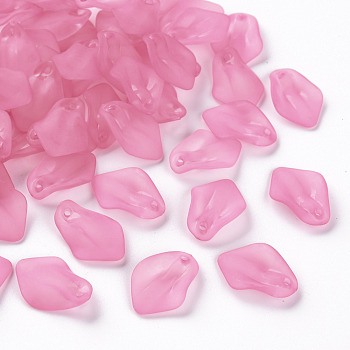 Transparent Frosted Acrylic Pendants, Petaline, Hot Pink, 24x17x4mm, Hole: 1.8mm