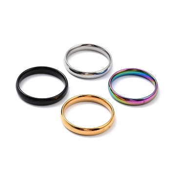 Ion Plating(IP) 304 Stainless Steel Simple Plain Band Finger Ring for Women, Mixed Color, US Size 6(16.5mm)