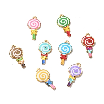 Alloy Enamel Pendants, Golden, Lollipop Charm, Mixed Color, 24x12x2mm, Hole: 1.5mm