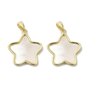 Brass Pave Shell Pendants, Geometric Charms, Real 18K Gold Plated, Star, 19.5x17.5x2mm, Hole: 3x5mm