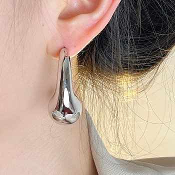 Alloy with Enamel Ear Studs, Teardrop, Silver, 43x16.5mm