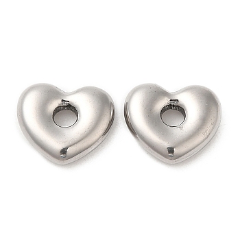 304 Stainless Steel Beads, Heart, Stainless Steel Color, 11.5x13x3.5mm, Hole: 3mm