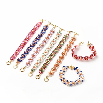 Acrylic Pearl Braided Flower Link Bracelet with Alloy Toggle Clasp for Women, Mixed Color, 7-7/8 inch(20cm)