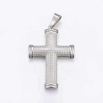 304 Stainless Steel Pendants with 201 Stainless Steel Clasp, Large Hole Pendants, Cross, Stainless Steel Color, 45x31x3.5mm, Hole: 9x5mm