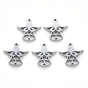 304 Stainless Steel Pendants, Laser Cut, Angel, Stainless Steel Color, 16x15x1mm, Hole: 1mm