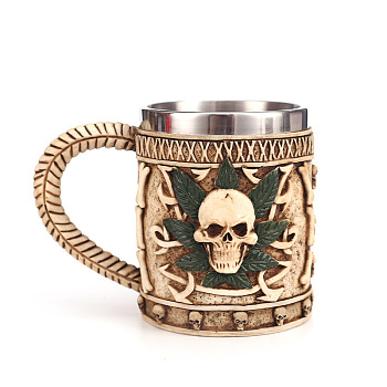 Resin & Stainless Steel 3D Column with Skull Mug, for Home Decorations Birthday Gift, Wheat, 140x110x85mm