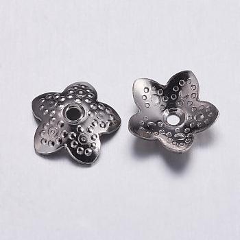304 Stainless Steel Beads Caps, 5-Petal, Stainless Steel Color, 10x2.5mm, Hole: 1.5mm