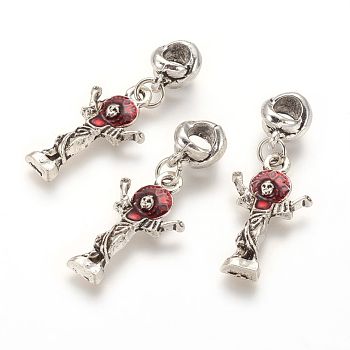 Alloy European Dangle Charms, with Enamel, Jesus, For Easter, Antique Silver, 36mm, Hole: 4.5mm