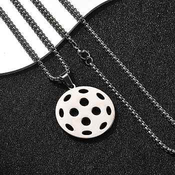 201 Stainless Steel Pickleball Pendant Box Chain Necklaces for Women Men, Non-Tarnish, Stainless Steel Color, 23.90 inch(60.7cm)