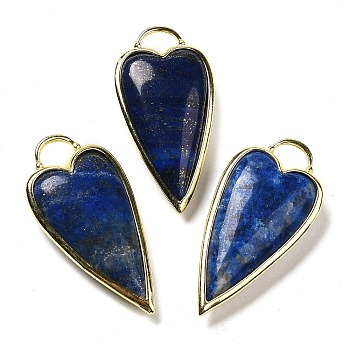 Natural Lapis Lazuli Pendants, Rack Plating Brass Heart Charms, Golden, 38x19x7.3~7.8mm, Hole: 4.7x6.5mm