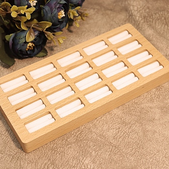 20-Slot Wooden Ring Display Trays, Rectangle, White, 19x9x1.8cm