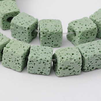 Synthetic Lava Rock Bead Strands, Cube, Dyed, Light Green, 8x8x8mm, Hole: 2mm, about 45pcs/strand, 16 inch