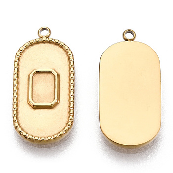 304 Stainless Steel Pendant Cabochon Settings, Oval, Nickel Free, Real 14K Gold Plated, Tray: 3.5x6mm, 22.5x11x2mm, Hole: 1.5mm