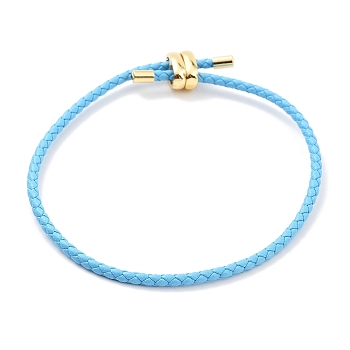 Braided Round Imitation Leather Bracelets Making, with Golden Tone Brass Beads, Deep Sky Blue, Inner Diameter: 2-7/8 inch(7.45cm)