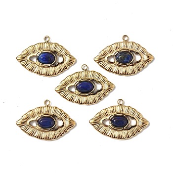 Vacuum Plating 201 Stainless Steel Natural Natural Lapis Lazuli Pendants, Real 18K Gold Plated, Eye Charms, 15.5x23x3.5mm, Hole: 1.5mm