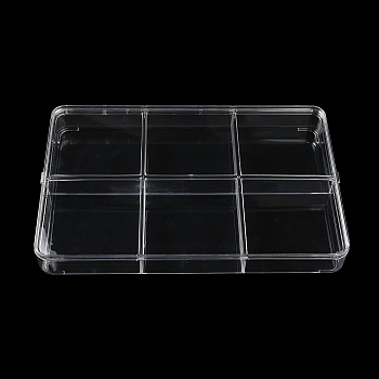 6 Grids Plastic Bead Containers with Cover, for Jewelry, Beads, Small Items Storage, Rectangle, Clear, 19.8x29.8x3.35cm