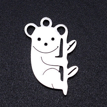 201 Stainless Steel Pendants, Koala, Stainless Steel Color, 19x12x1mm, Hole: 1.6mm
