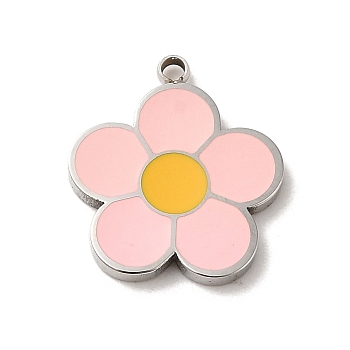 304 Stainless Steel Enamel Charms, Flower Charms, Stainless Steel Color, 14x12x1.5mm, Hole: 1.2mm