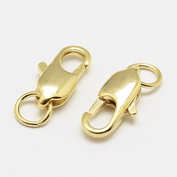 Brass Lobster Claw Clasps, Cadmium Free & Nickel Free & Lead Free, Real 18K Gold Plated, 12x6x3mm, Hole: 3.8mm
