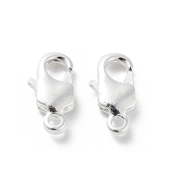 Brass Lobster Claw Clasps, 925 Sterling Silver Plated, 13x7x3mm, Hole: 1.6mm
