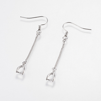 Brass Earring Hooks, with Ice Pick Pinch Bails and Twisted Chains, Long-Lasting Plated, Lead Free & Cadmium Free, Platinum, 53x6x3mm, 21 Gauge, Pin: about 0.7mm