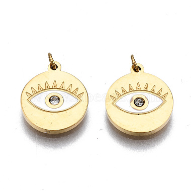 Real 14K Gold Plated White Flat Round Stainless Steel+Enamel Charms
