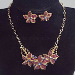Alloy Rhinestone & Enamel Earrings & Necklaces Sets, Flower, Rosy Brown, 340mm(FS-WG43F39-02)