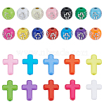 24 styles Opaque Acrylic Beads, Cross & Round, Mixed Color, 8~16x8~12x4.5~8mm, Hole: 2mm(SACR-AR0001-23)