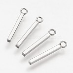 Tarnish Resistant 304 Stainless Steel Pendants, Cuboid, Stainless Steel Color, 18x1.5x1.5mm, Hole: 1.5mm(STAS-F041-53)