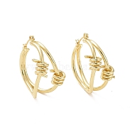 Brass Thorns Beaded Hoop Earrings for Women, Golden, 32x31x17.5mm, Pin: 0.7mm(EJEW-F303-09G)