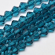 Transparent Glass Beads Strands, Faceted, Bicone, Steel Blue, 3.5~3.8x3mm, Hole: 0.8mm, about 113~115pcs/strand, 14.17~14.37 inch(36~36.5cm)(EGLA-A039-T3mm-D01)