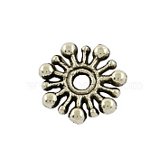 Tibetan Style Alloy Flower Spacer Beads, Cadmium Free & Lead Free, Antique Silver, 9.5x2mm, Hole: 2mm, about 3030pcs/1000g(TIBEB-5532-AS-LF)