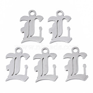 201 Stainless Steel Pendants, Laser Cut, Old English, Alphabet, Stainless Steel Color, Letter.L, 18x11.5x1mm, Hole: 2mm(STAS-N091-40L)