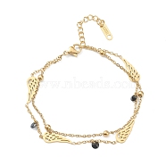 304 Stainless Steel Multi-strand Bracelets, with Glass Rhinestone and Cable Chains, Wing, Golden, 7-1/4 inch(18.5cm)(BJEW-F396-16G)