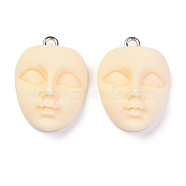 Resin Pendants, with Platinum Iron Loop, Face, Navajo White, 22x16.5x9mm, Hole: 2mm(X-RESI-O009-01)