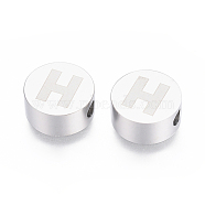 304 Stainless Steel Beads, Flat Round with Letter, Letter.H, 10x4.5mm, Hole: 2mm(STAS-I126-02P-H)