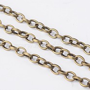 Iron Cable Chains, Unwelded, with Spool, Flat Oval, Lead Free & Nickel Free, Antique Bronze, 4x3.5x0.9mm, about 328.08 Feet(100m)/roll(CHT095Y-AB)
