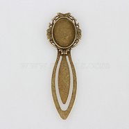 Iron Bookmark Cabochon Settings, Cadmium Free & Nickel Free & Lead Free, with Alloy Tray, Oval, Antique Bronze, 88x28x3mm, Tray: 18x25mm(X-PALLOY-N0084-23AB-NF)